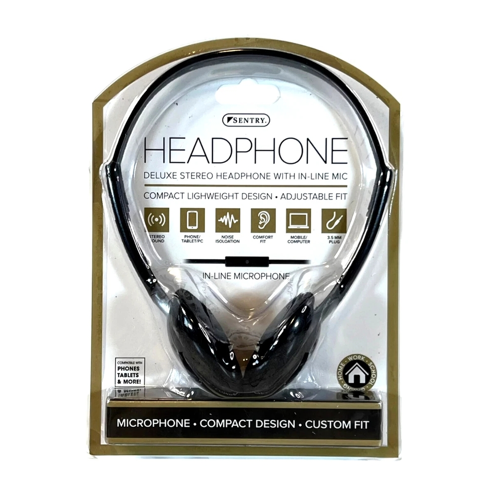 Sentry Black Stereo Headphones with In-Line Mic